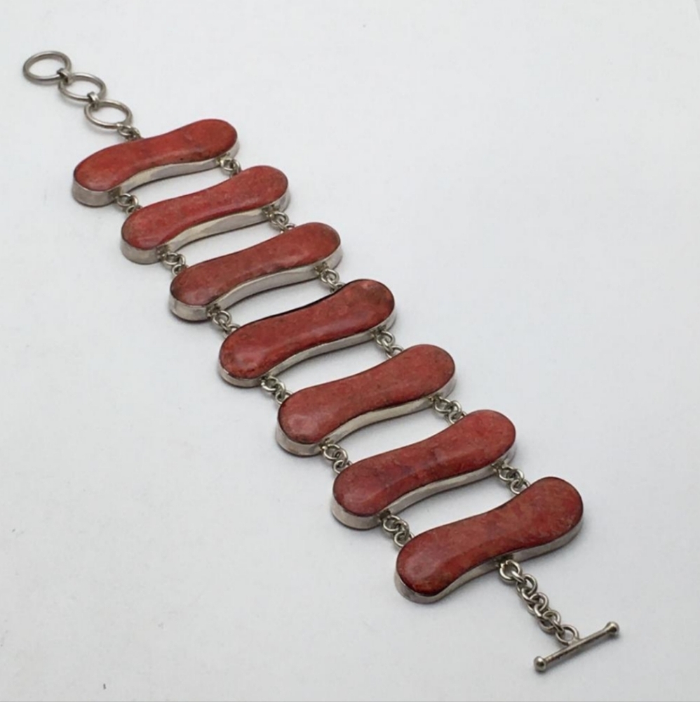 925 Sterling Silver & Coral Bracelet - Picture 4 of 4